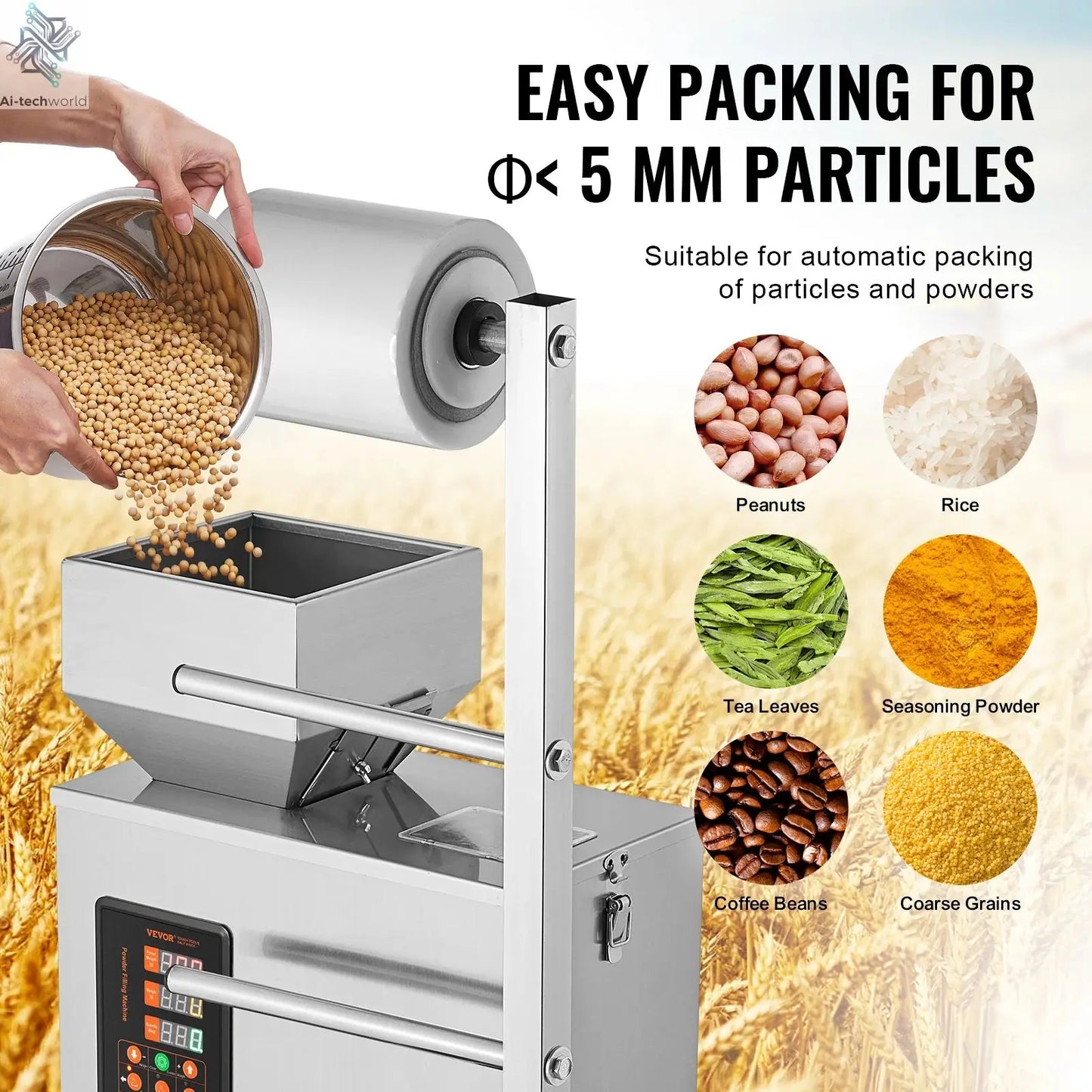 SucceBuy 1-100g Automatic Particle Packaging Machine Powder Sachet Weighting Filling Packing Machine for Tea Seeds Beans Rice Ai-TechWorld 