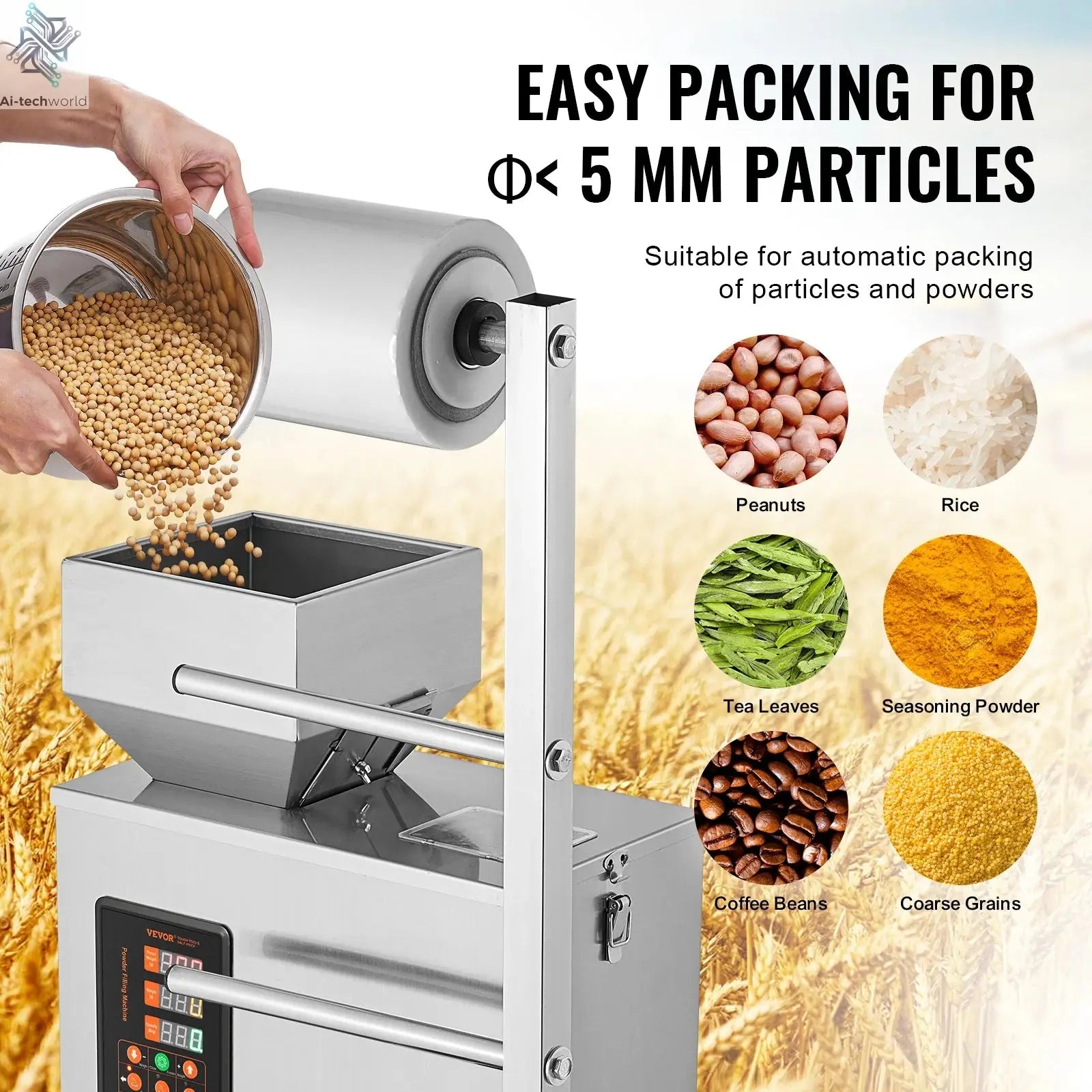 SucceBuy 1-100g Automatic Particle Packaging Machine Powder Sachet Weighting Filling Packing Machine for Tea Seeds Beans Rice Ai-TechWorld 