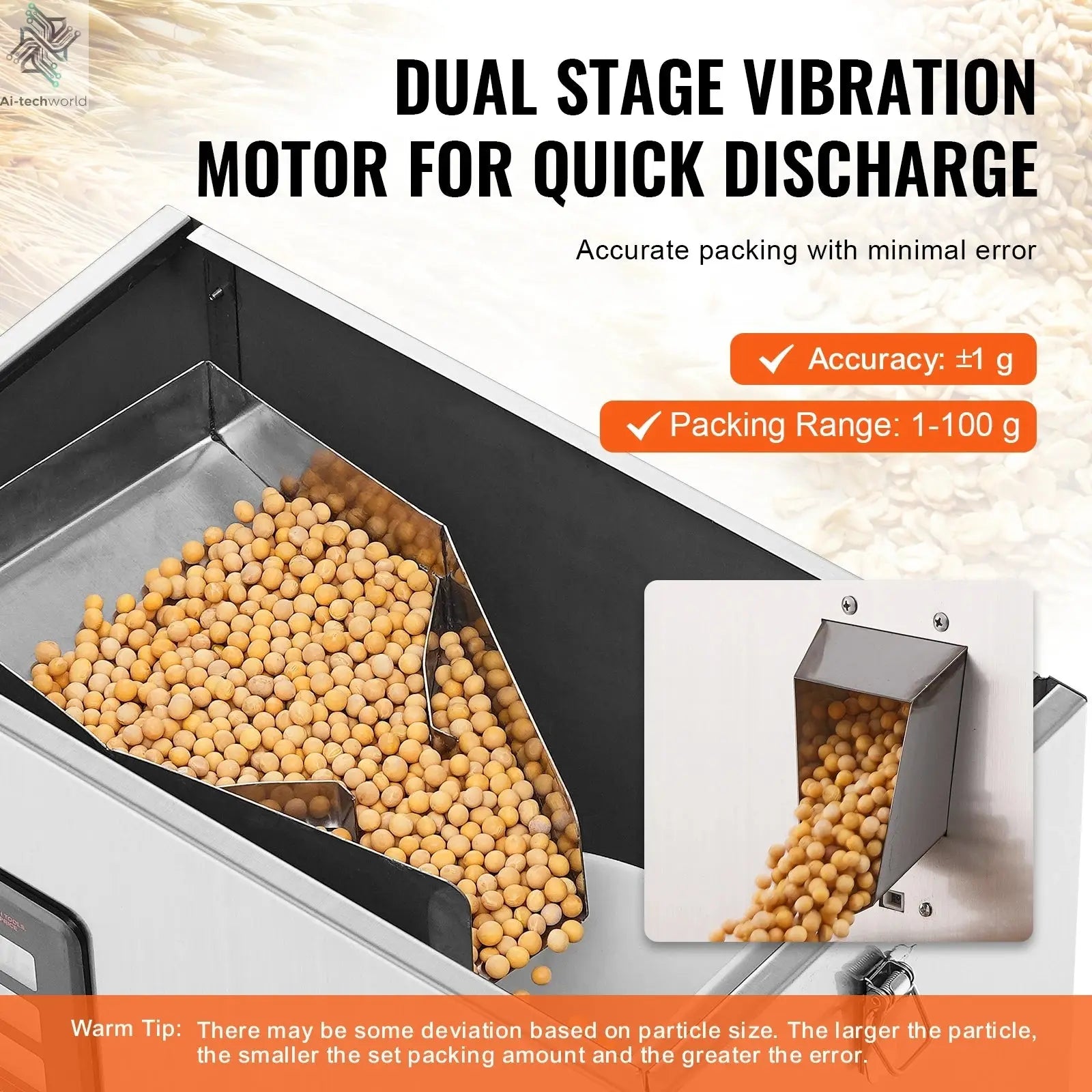 SucceBuy 1-100g Automatic Particle Packaging Machine Powder Sachet Weighting Filling Packing Machine for Tea Seeds Beans Rice Ai-TechWorld 
