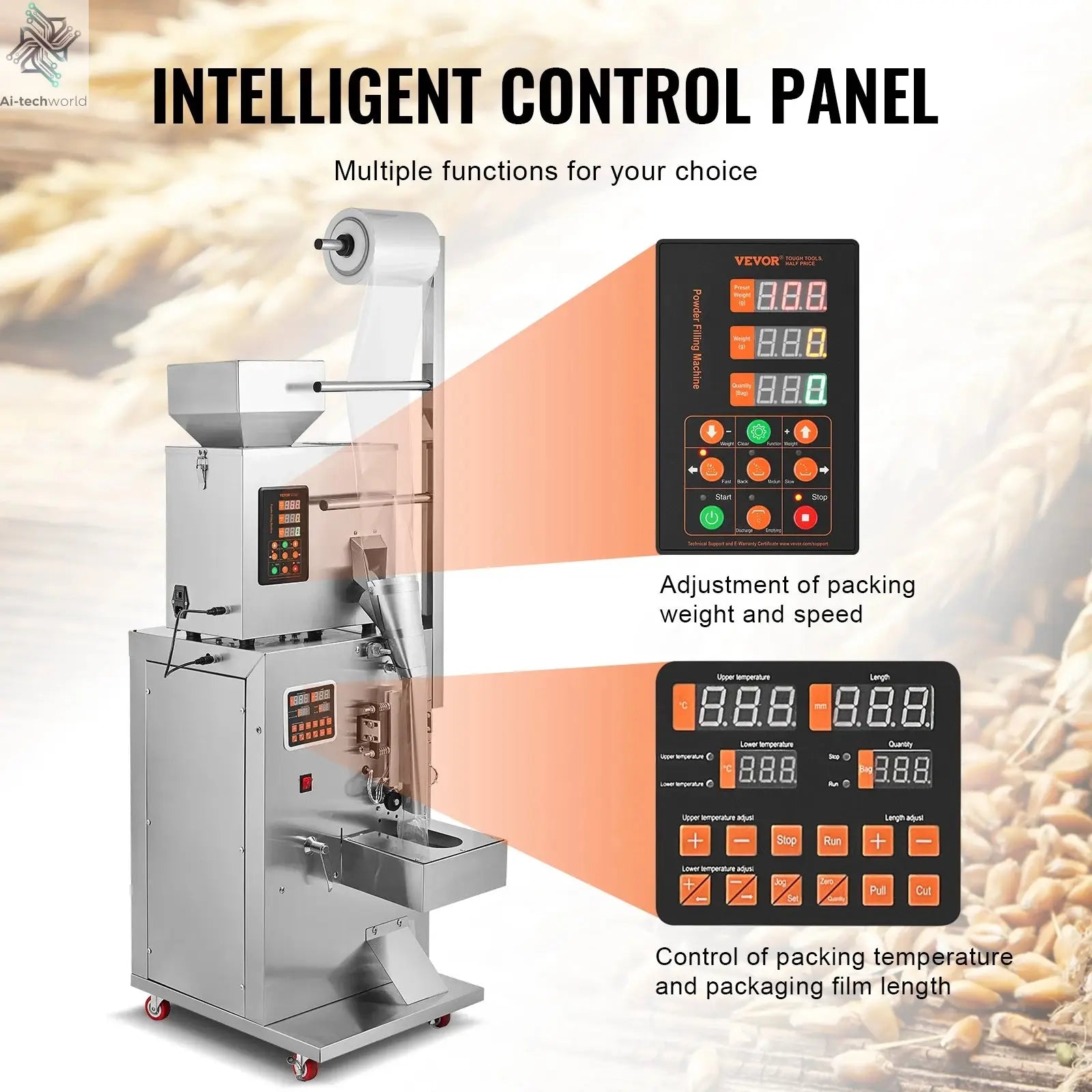 SucceBuy 1-100g Automatic Particle Packaging Machine Powder Sachet Weighting Filling Packing Machine for Tea Seeds Beans Rice Ai-TechWorld 