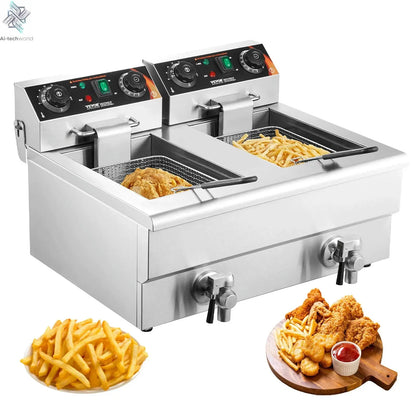 SucceBuy  12L Electric Deep Fryer w/Dual Removable Tanks Commercial Countertop  Fryer for Chicken French Fries Frying Chips Ai-TechWorld 