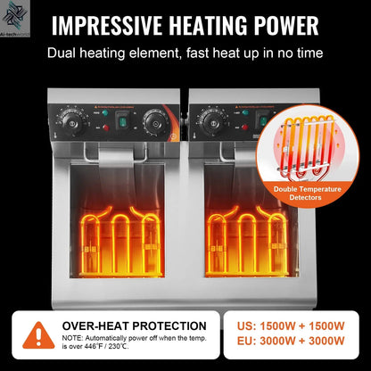 SucceBuy  12L Electric Deep Fryer w/Dual Removable Tanks Commercial Countertop  Fryer for Chicken French Fries Frying Chips Ai-TechWorld 