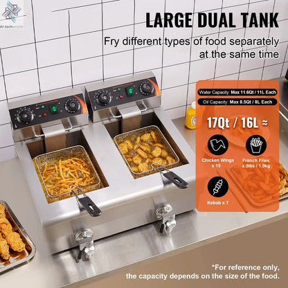 SucceBuy  12L Electric Deep Fryer w/Dual Removable Tanks Commercial Countertop  Fryer for Chicken French Fries Frying Chips Ai-TechWorld 