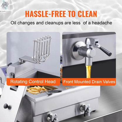 SucceBuy  12L Electric Deep Fryer w/Dual Removable Tanks Commercial Countertop  Fryer for Chicken French Fries Frying Chips Ai-TechWorld 