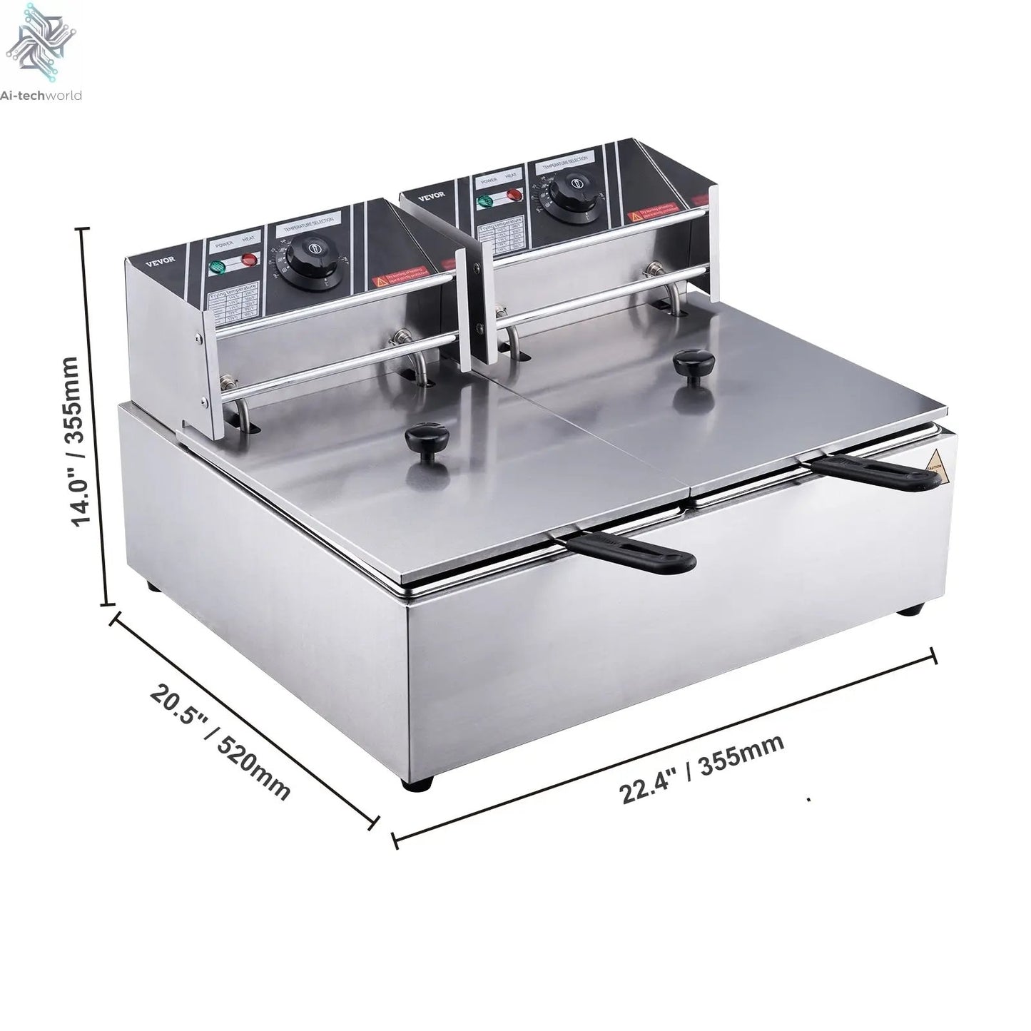 SucceBuy  12L Electric Deep Fryer w/Dual Removable Tanks Commercial Countertop  Fryer for Chicken French Fries Frying Chips Ai-TechWorld 