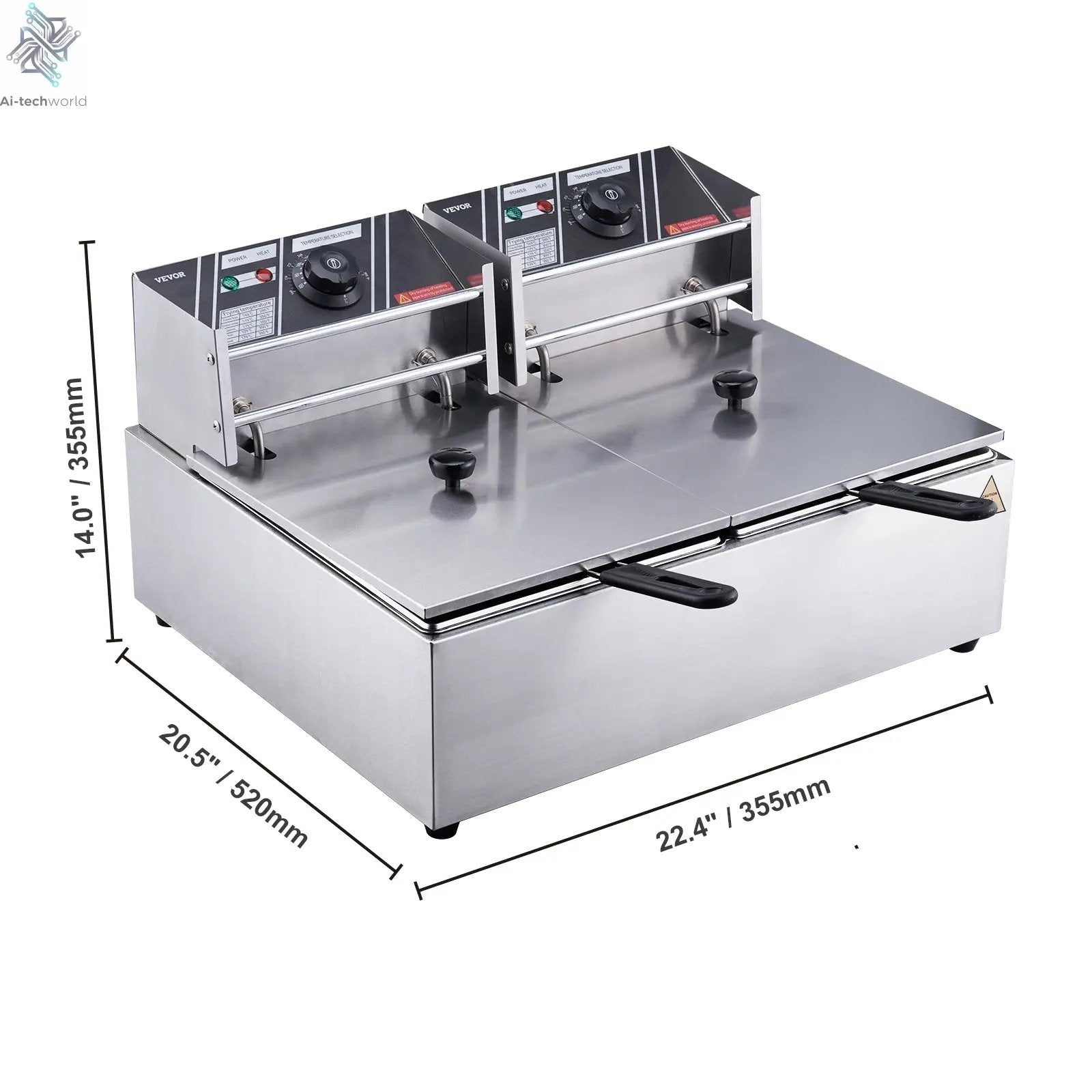 SucceBuy  12L Electric Deep Fryer w/Dual Removable Tanks Commercial Countertop  Fryer for Chicken French Fries Frying Chips Ai-TechWorld 