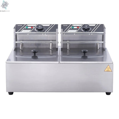 SucceBuy  12L Electric Deep Fryer w/Dual Removable Tanks Commercial Countertop  Fryer for Chicken French Fries Frying Chips Ai-TechWorld 