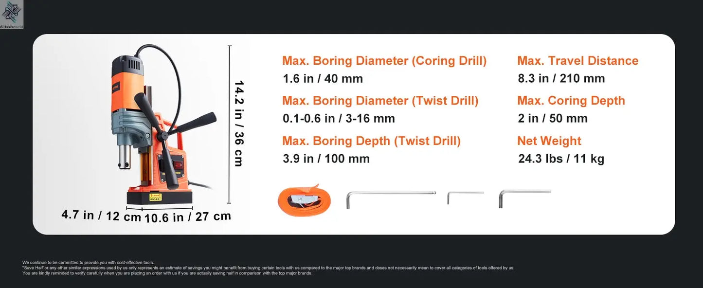 SucceBuy 1300W 1400W 2" Electric Drilling Machine Magnetic Drill Press Boring Diameter Power Drill 810 PRM Drill Ai-TechWorld 