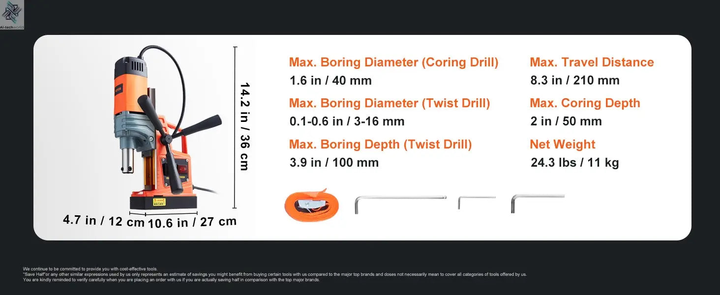 SucceBuy 1300W 1400W 2" Electric Drilling Machine Magnetic Drill Press Boring Diameter Power Drill 810 PRM Drill Ai-TechWorld 