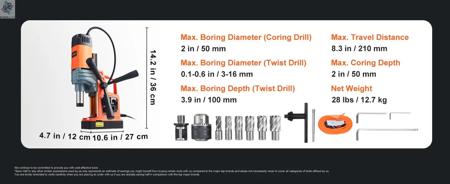 SucceBuy 1300W 1400W 2" Electric Drilling Machine Magnetic Drill Press Boring Diameter Power Drill 810 PRM Drill Ai-TechWorld 