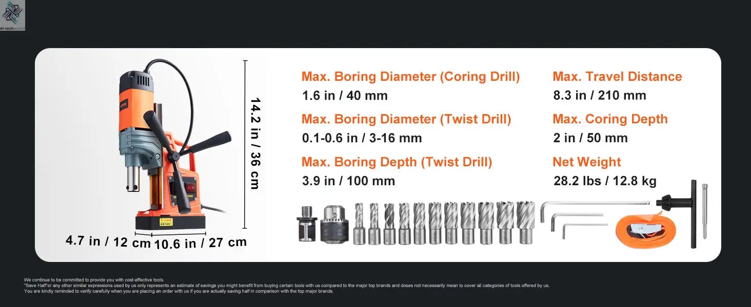 SucceBuy 1300W 1400W 2" Electric Drilling Machine Magnetic Drill Press Boring Diameter Power Drill 810 PRM Drill Ai-TechWorld 