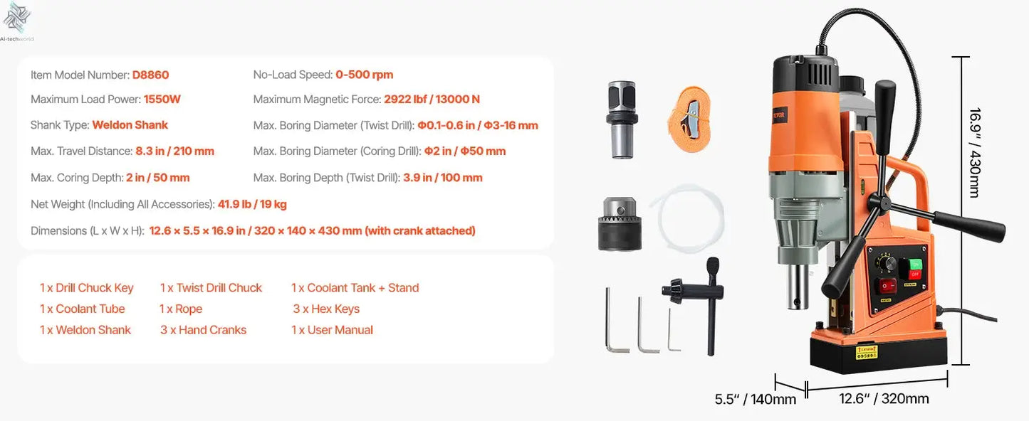 SucceBuy 1300W 1400W 2" Electric Drilling Machine Magnetic Drill Press Boring Diameter Power Drill 810 PRM Drill Ai-TechWorld 