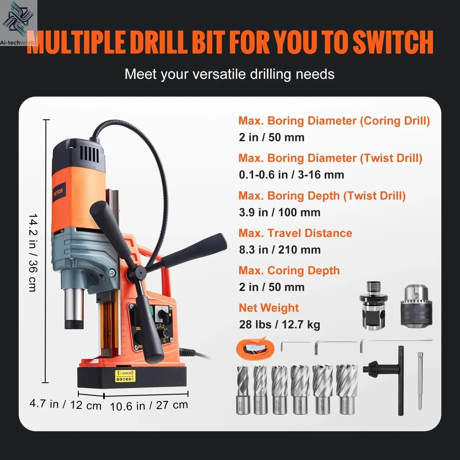SucceBuy 1300W 1400W 2" Electric Drilling Machine Magnetic Drill Press Boring Diameter Power Drill 810 PRM Drill Ai-TechWorld 