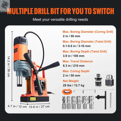 SucceBuy 1300W 1400W 2" Electric Drilling Machine Magnetic Drill Press Boring Diameter Power Drill 810 PRM Drill Ai-TechWorld 