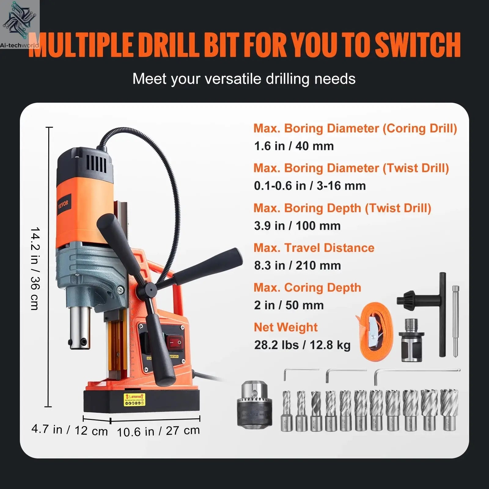 SucceBuy 1300W 1400W 2" Electric Drilling Machine Magnetic Drill Press Boring Diameter Power Drill 810 PRM Drill Ai-TechWorld 