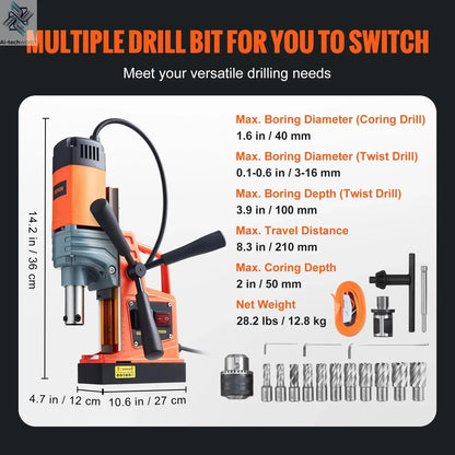SucceBuy 1300W 1400W 2" Electric Drilling Machine Magnetic Drill Press Boring Diameter Power Drill 810 PRM Drill Ai-TechWorld 