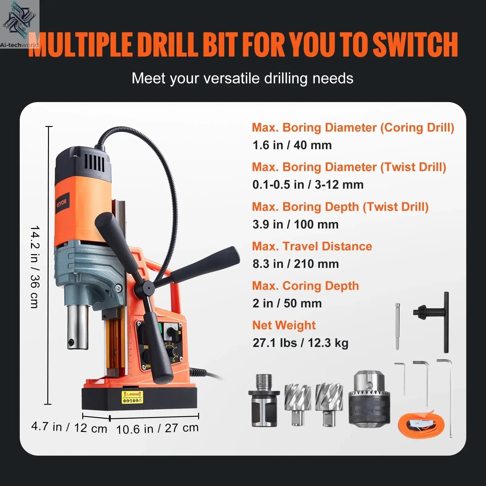 SucceBuy 1300W 1400W 2" Electric Drilling Machine Magnetic Drill Press Boring Diameter Power Drill 810 PRM Drill Ai-TechWorld 
