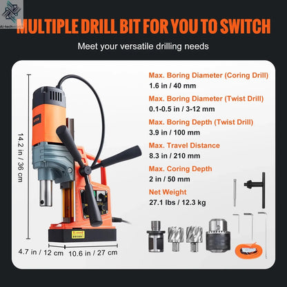 SucceBuy 1300W 1400W 2" Electric Drilling Machine Magnetic Drill Press Boring Diameter Power Drill 810 PRM Drill Ai-TechWorld 