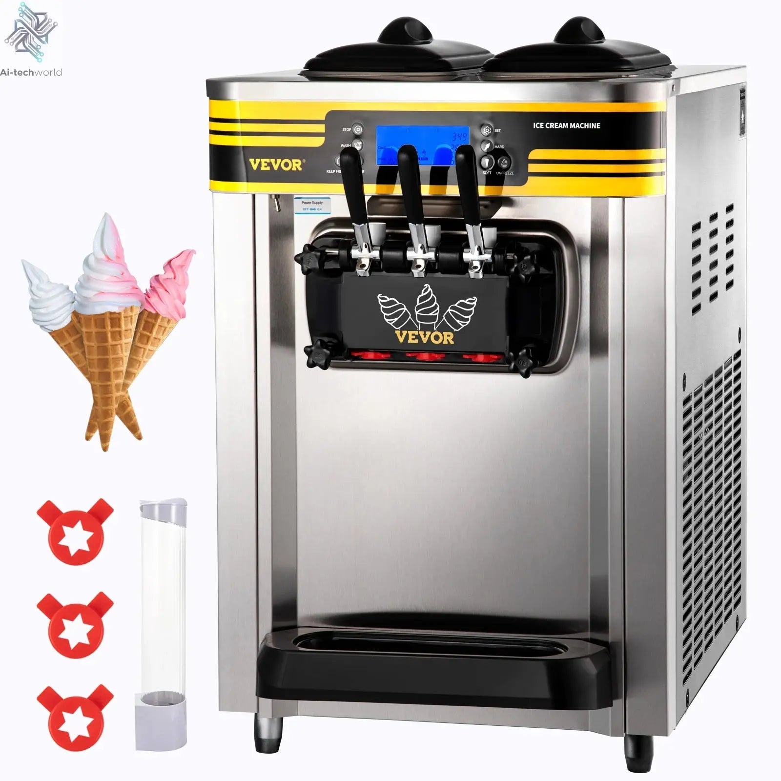 SucceBuy 22-30 L/H Soft Ice Cream Machines Commercial Tricolor Desktop Sweet Cone Freezing Equipment Vending Machine Ai-TechWorld 