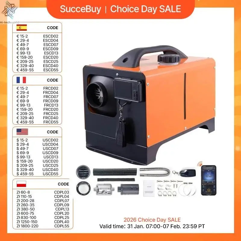 SucceBuy 5/8KW Diesel Air Heater 12V All in One Car Heater with Silencer Remote Control for Car Truck Boat RV Parking - Ai-TechWorld