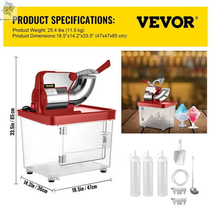 SucceBuy Electric Snow Cone Machine Ice Shaver Crusher Granizing Glass Blender Mixer Chopper Stainless Steel Colder Commercial Ai-TechWorld 