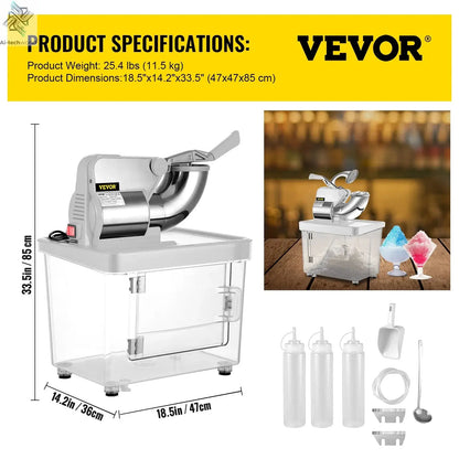SucceBuy Electric Snow Cone Machine Ice Shaver Crusher Granizing Glass Blender Mixer Chopper Stainless Steel Colder Commercial Ai-TechWorld 
