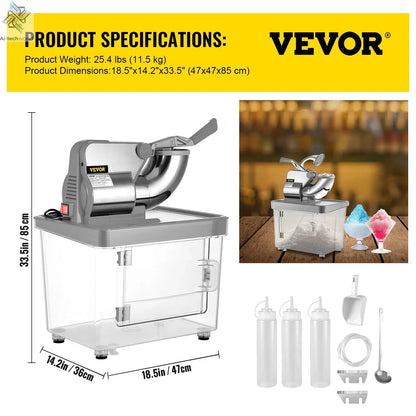 SucceBuy Electric Snow Cone Machine Ice Shaver Crusher Granizing Glass Blender Mixer Chopper Stainless Steel Colder Commercial Ai-TechWorld 