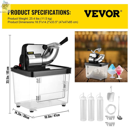 SucceBuy Electric Snow Cone Machine Ice Shaver Crusher Granizing Glass Blender Mixer Chopper Stainless Steel Colder Commercial Ai-TechWorld 