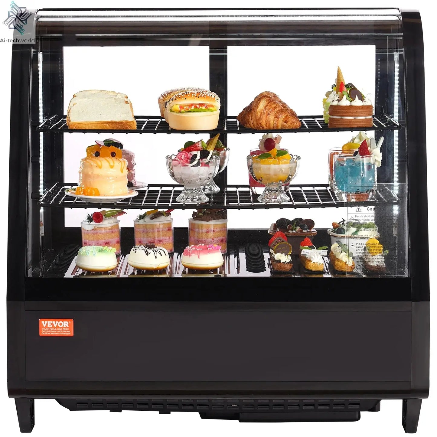 SucceBuy Refrigerated Display Case Countertop Pastry Display Case LED Lighting TURBO Cooling Frost Free Air Cooling Ai-TechWorld 