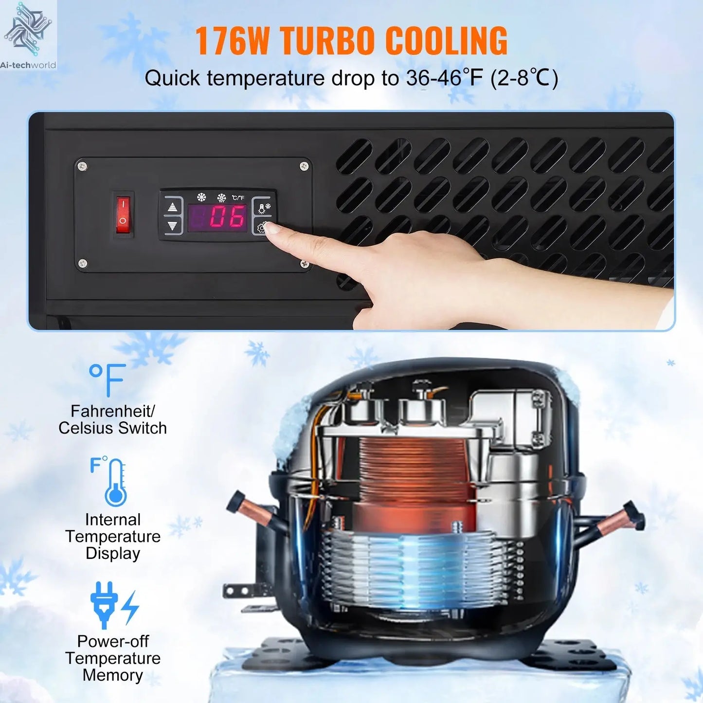 SucceBuy Refrigerated Display Case Countertop Pastry Display Case LED Lighting TURBO Cooling Frost Free Air Cooling Ai-TechWorld 
