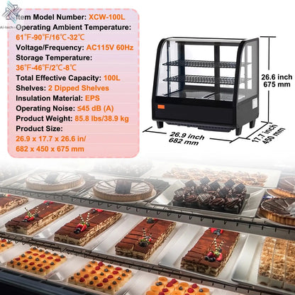 SucceBuy Refrigerated Display Case Countertop Pastry Display Case LED Lighting TURBO Cooling Frost Free Air Cooling Ai-TechWorld 