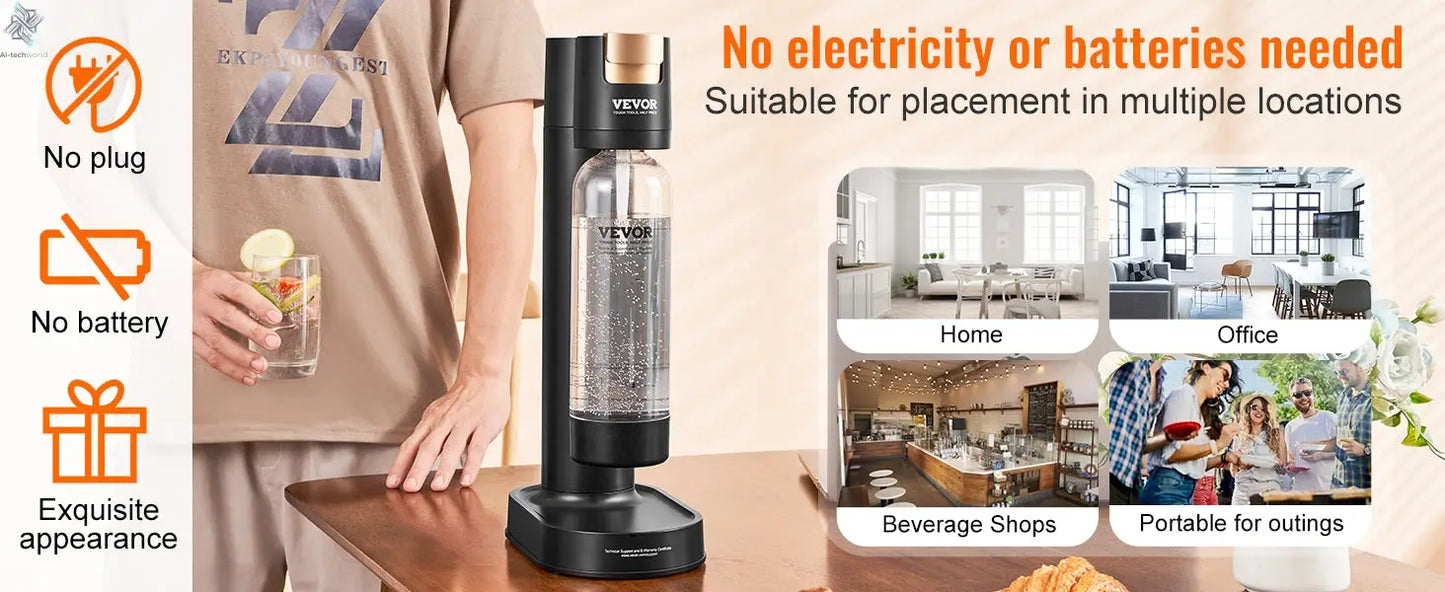 SucceBuy Sparkling Water Maker, Soda Maker Machine for Home Carbonating, Seltzer Water Starter Kit with BPA free 1L PET Bottle Ai-TechWorld 