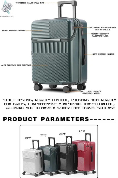 Suitcase Luggage Stylish Business Suitcase with Cup Holder Compact 20-inch Lightweight Carry-on Ai-TechWorld 