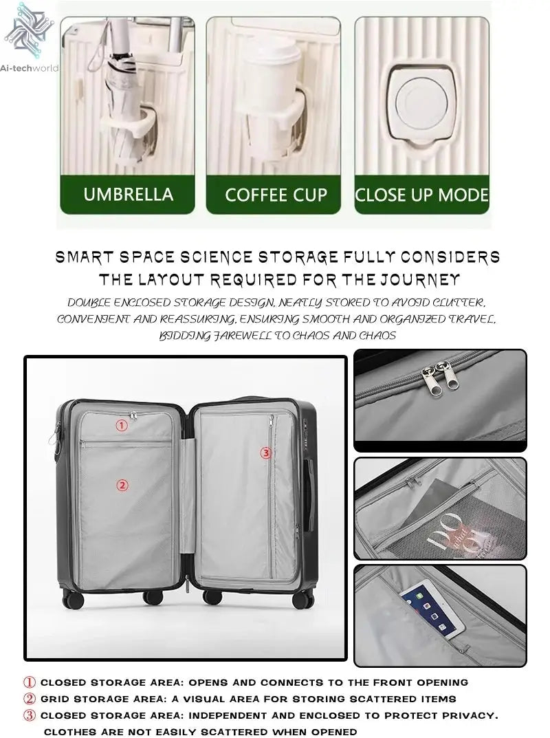 Suitcase Luggage Stylish Business Suitcase with Cup Holder Compact 20-inch Lightweight Carry-on Ai-TechWorld 