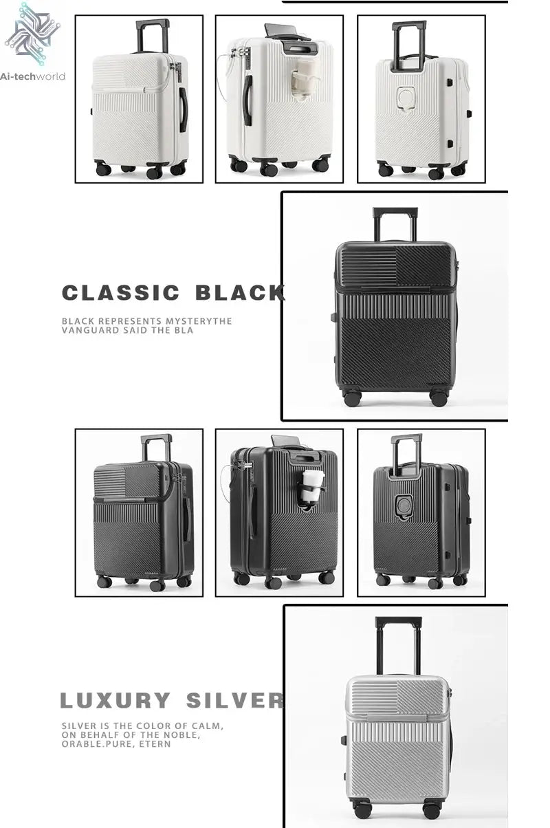 Suitcase Luggage Stylish Business Suitcase with Cup Holder Compact 20-inch Lightweight Carry-on Ai-TechWorld 
