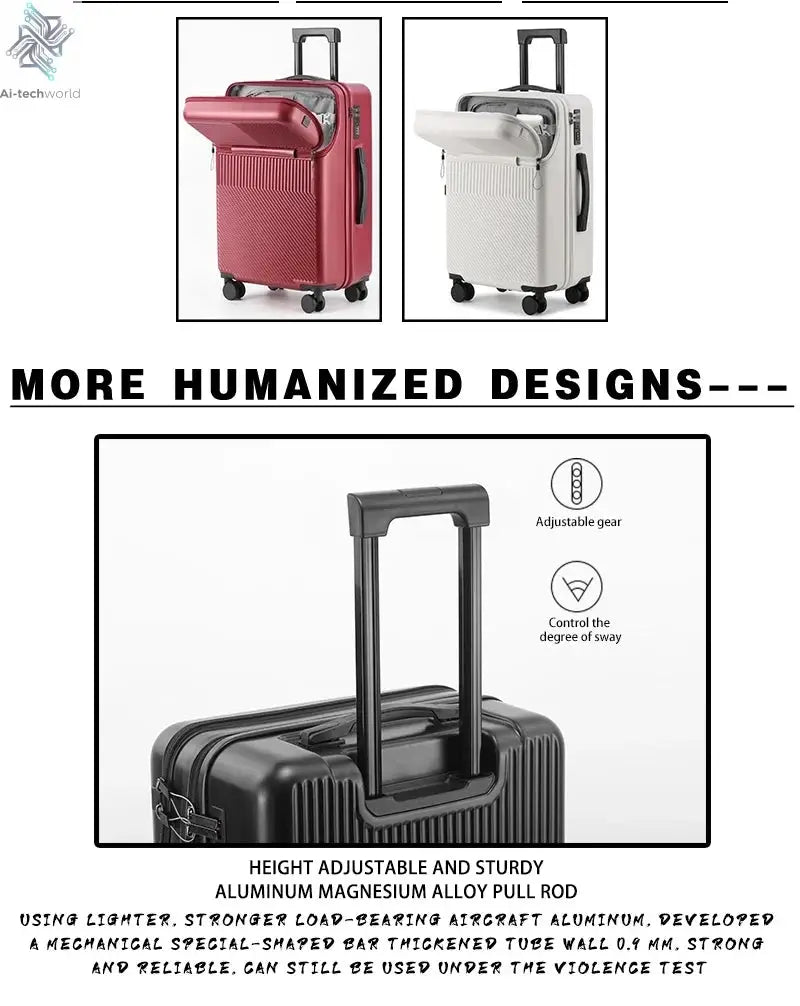 Suitcase Luggage Stylish Business Suitcase with Cup Holder Compact 20-inch Lightweight Carry-on Ai-TechWorld 