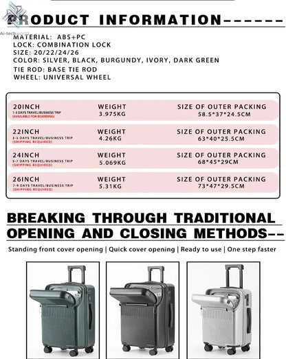 Suitcase Luggage Stylish Business Suitcase with Cup Holder Compact 20-inch Lightweight Carry-on Ai-TechWorld 