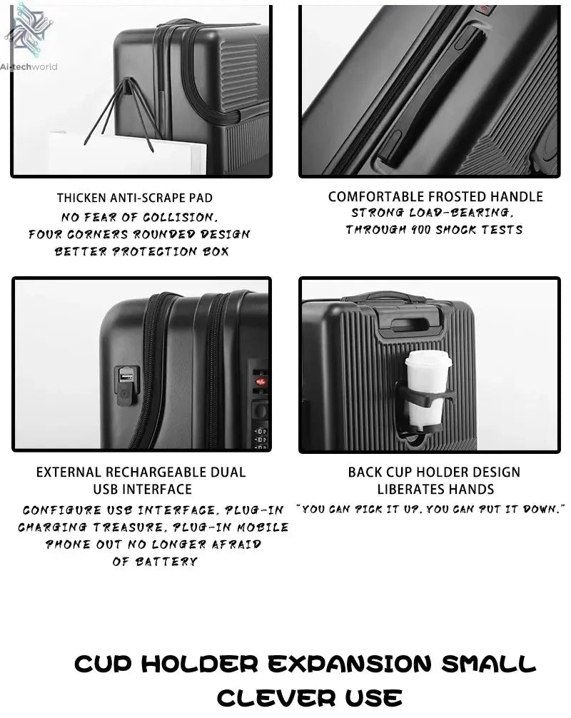 Suitcase Luggage Stylish Business Suitcase with Cup Holder Compact 20-inch Lightweight Carry-on Ai-TechWorld 