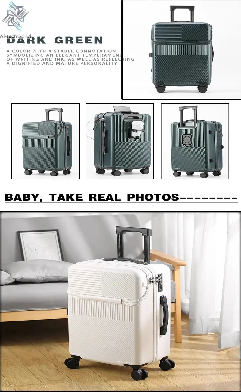 Suitcase Luggage Stylish Business Suitcase with Cup Holder Compact 20-inch Lightweight Carry-on Ai-TechWorld 