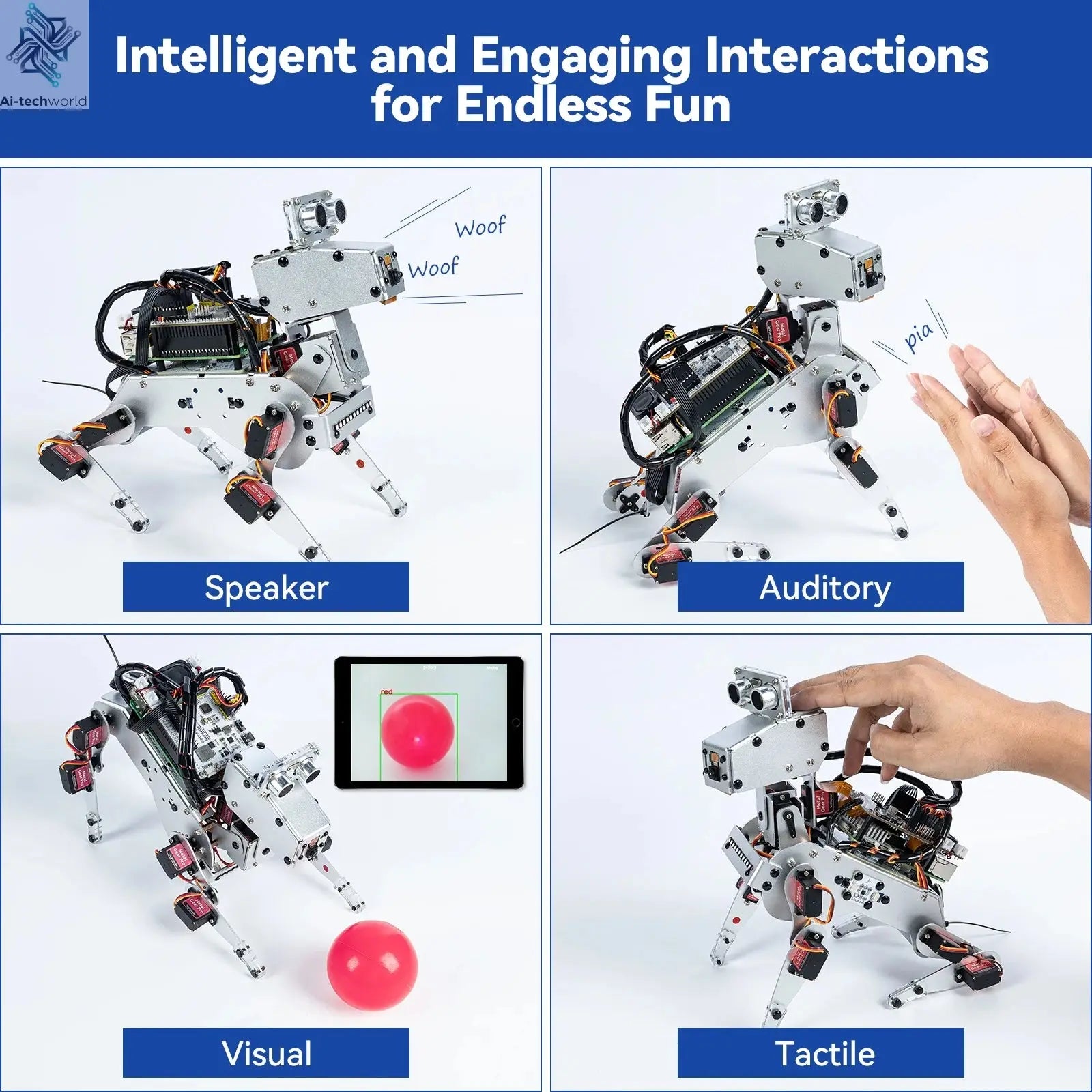 SunFounder PiDog AI Robot Dog Kit for Raspberry Pi 5/4/3B+/3B/Zero 2(Not included)LLMs ChatGPT-4o/Gemini/Grok,App Control Ai-TechWorld 