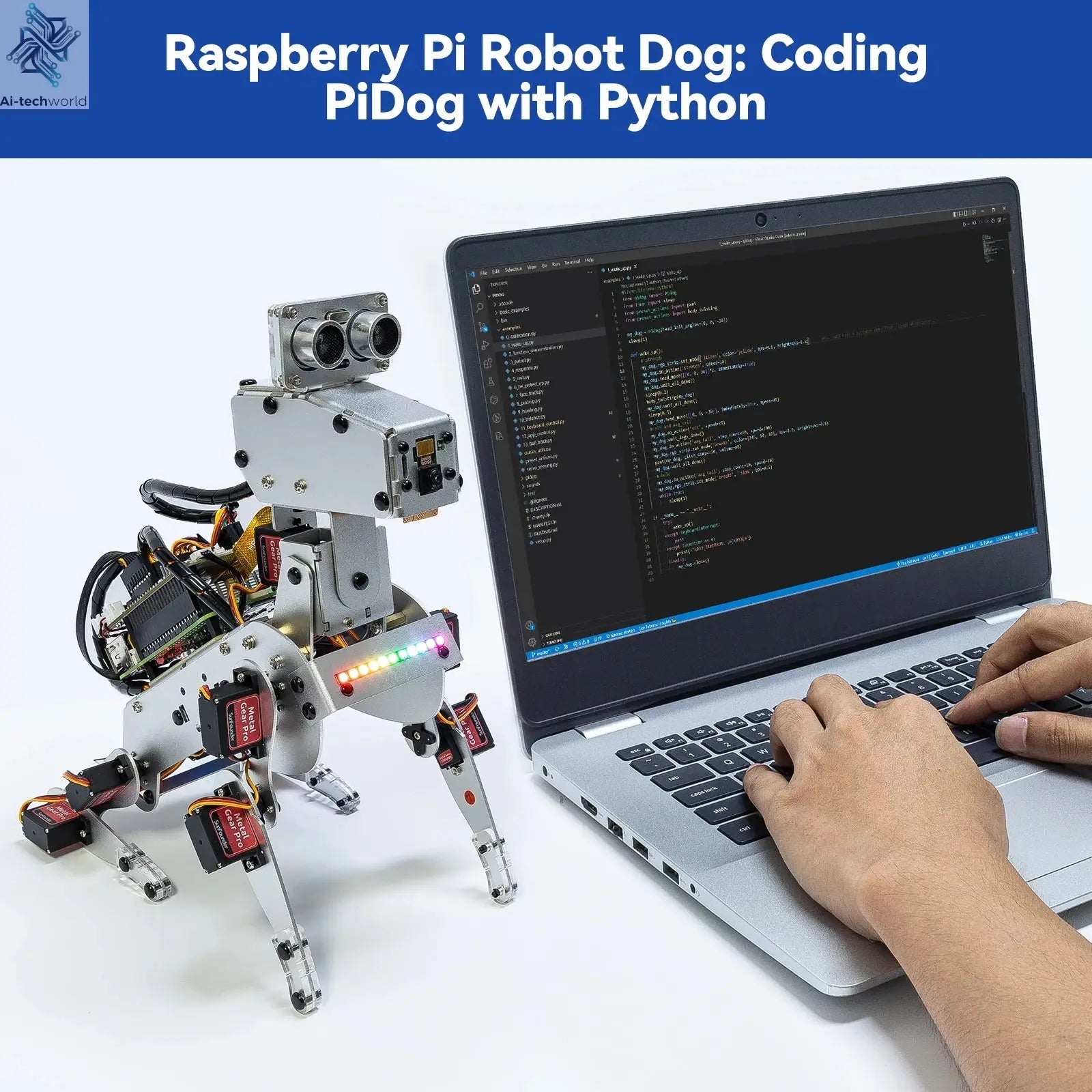 SunFounder PiDog AI Robot Dog Kit for Raspberry Pi 5/4/3B+/3B/Zero 2(Not included)LLMs ChatGPT-4o/Gemini/Grok,App Control Ai-TechWorld 