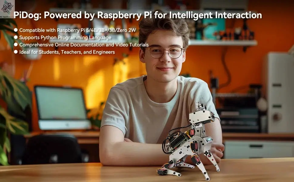 SunFounder PiDog AI Robot Dog Kit for Raspberry Pi 5/4/3B+/3B/Zero 2(Not included)LLMs ChatGPT-4o/Gemini/Grok,App Control Ai-TechWorld 