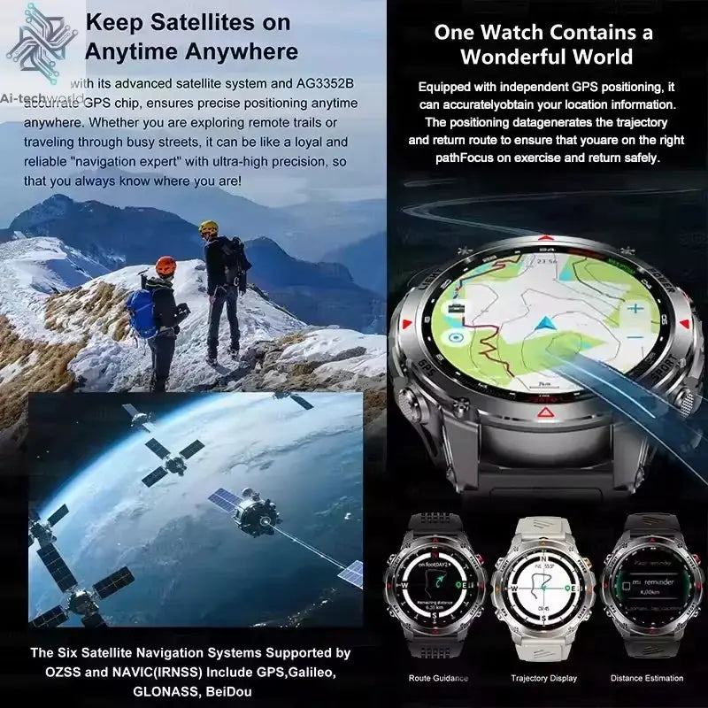T-REX3 Men GPS Outdoor Sports SmartWatch Military quality AMOLED HD Screen Display Heart Rate BT Call 10ATM Waterproof Bracelet - Ai-TechWorld