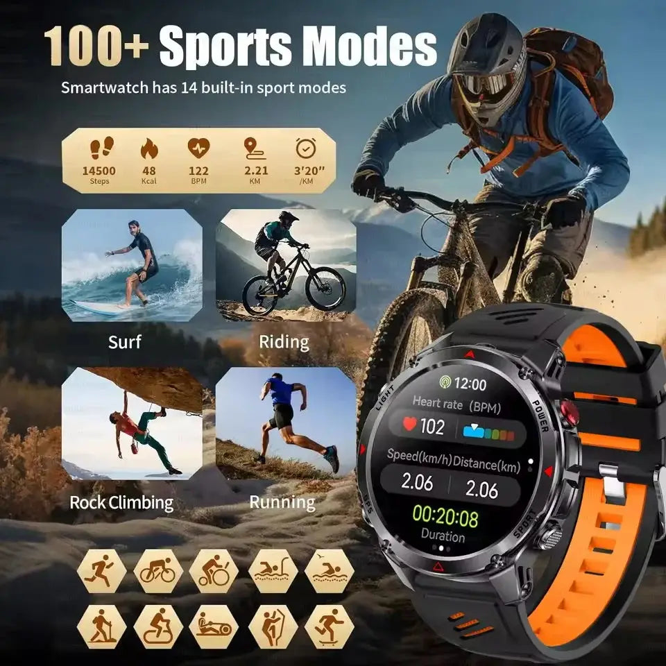 T-REX3 Men GPS Outdoor Sports SmartWatch Military quality AMOLED HD Screen Display Heart Rate BT Call 10ATM Waterproof Bracelet - Ai-TechWorld