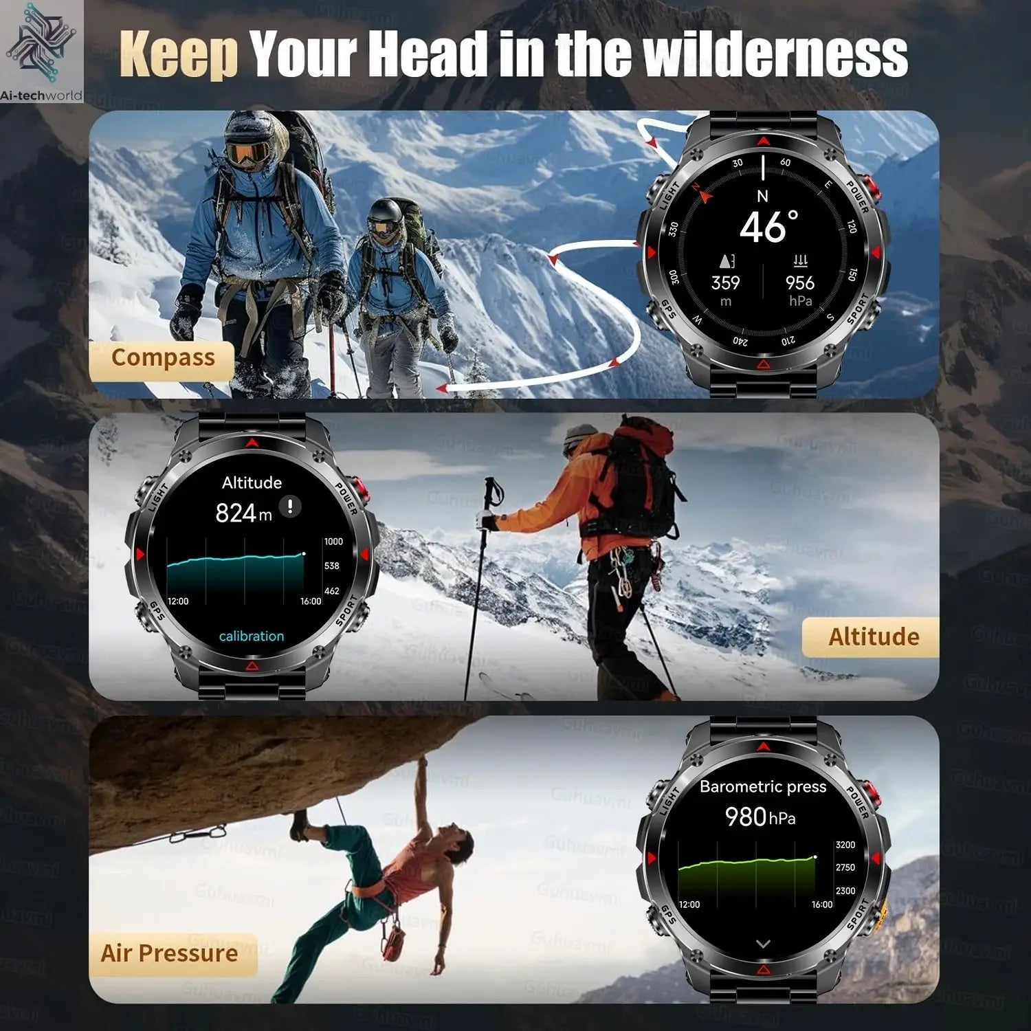 T-REX3 Men GPS Outdoor Sports SmartWatch Military quality AMOLED HD Screen Display Heart Rate BT Call 10ATM Waterproof Bracelet - Ai-TechWorld