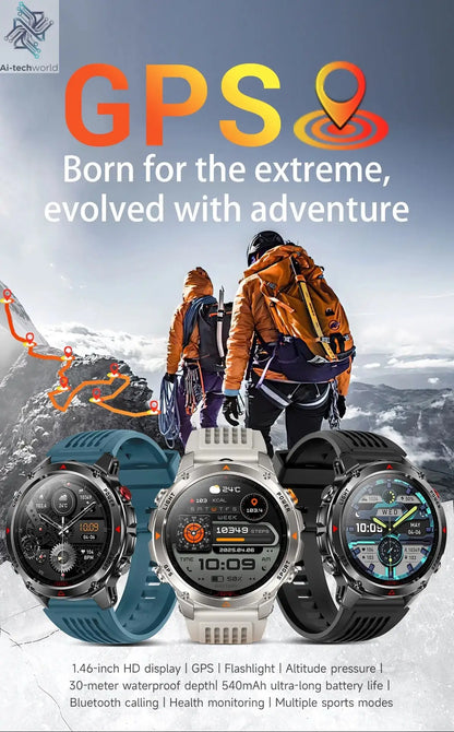 T-REX3 Men GPS Outdoor Sports SmartWatch Military quality AMOLED HD Screen Display Heart Rate BT Call 10ATM Waterproof Bracelet - Ai-TechWorld
