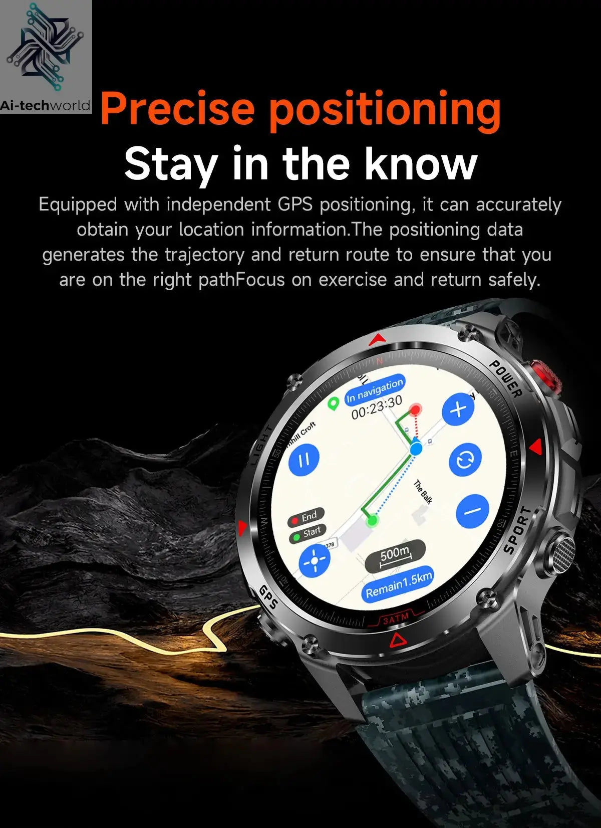 T-REX3 Men GPS Outdoor Sports SmartWatch Military quality AMOLED HD Screen Display Heart Rate BT Call 10ATM Waterproof Bracelet - Ai-TechWorld