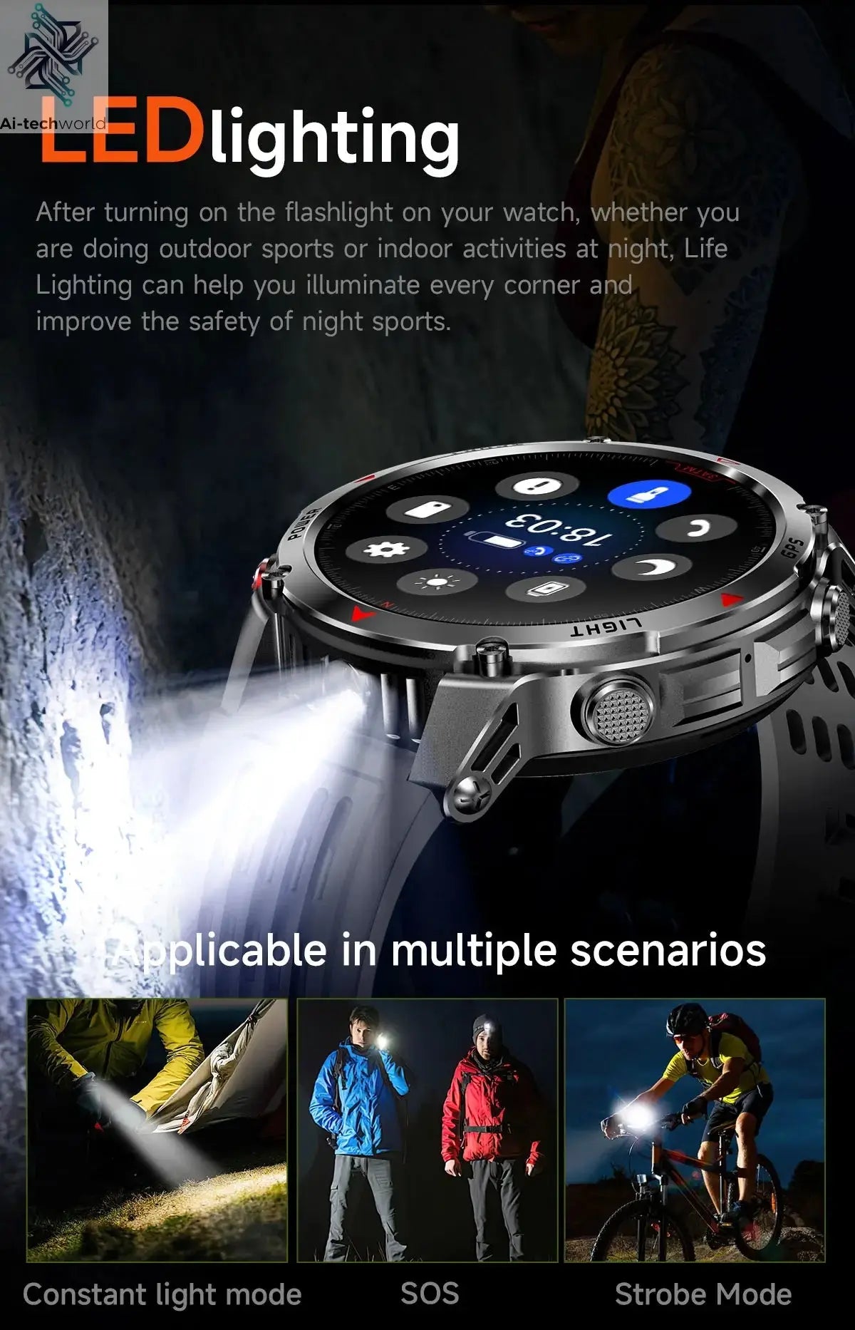 T-REX3 Men GPS Outdoor Sports SmartWatch Military quality AMOLED HD Screen Display Heart Rate BT Call 10ATM Waterproof Bracelet - Ai-TechWorld