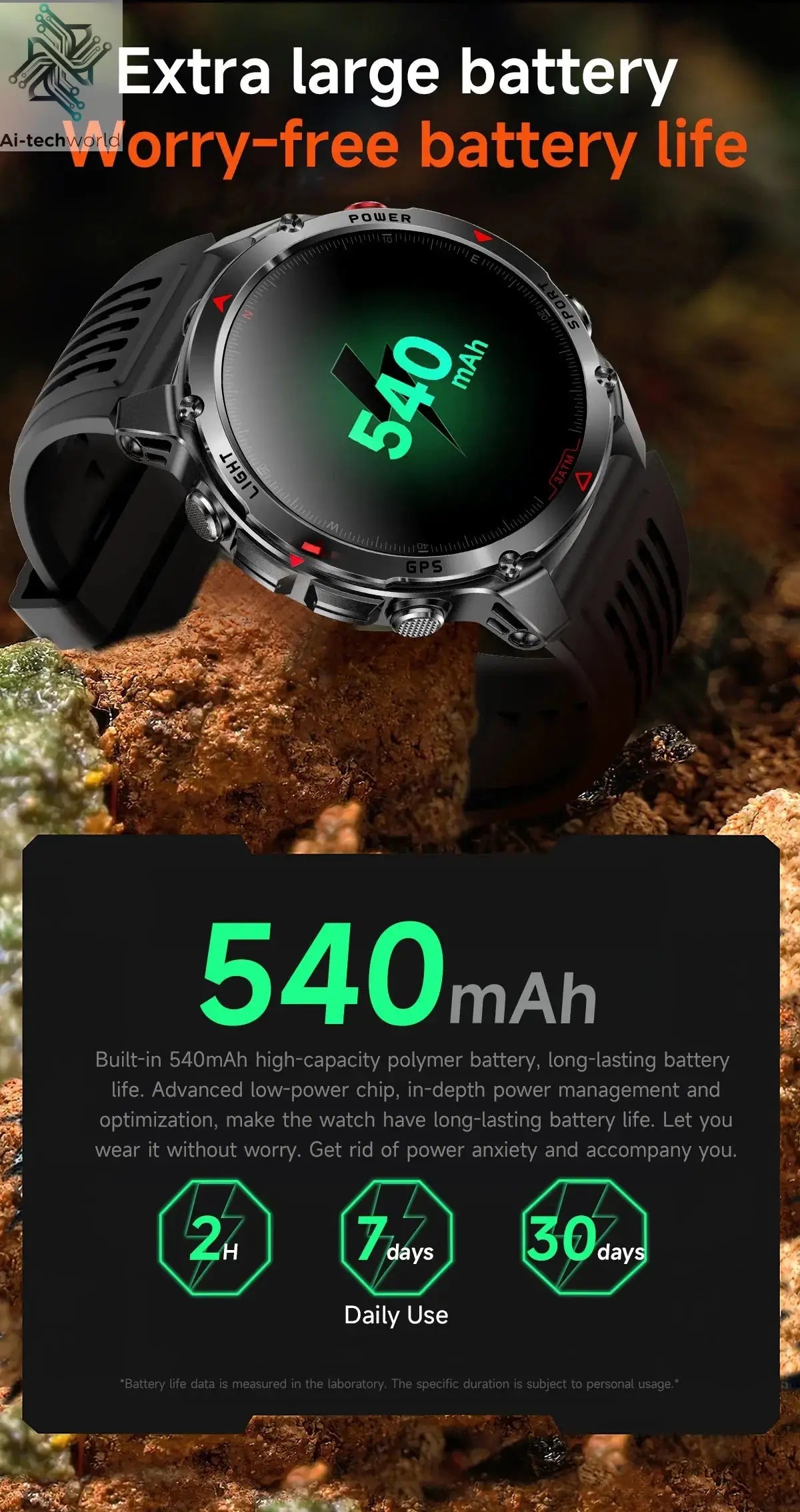 T-REX3 Men GPS Outdoor Sports SmartWatch Military quality AMOLED HD Screen Display Heart Rate BT Call 10ATM Waterproof Bracelet - Ai-TechWorld