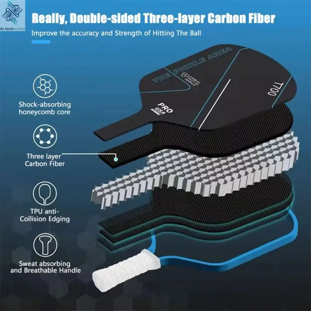 T700 Pickleball Paddle 16MM Carbon Fiber Pickleball Rackets Set Frosted Surface USAPA Approved Professional Game Supplies Ai-TechWorld 